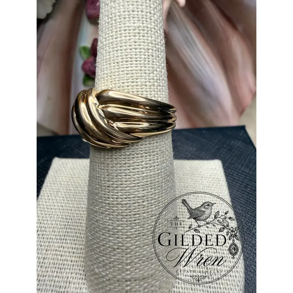 Vintage 10K Yellow Gold Ribbed Knot Ring Size 7 Heavy Statement Estate 4.72g